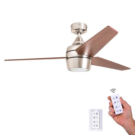 HONEYWELL CEILING FANS Eamon, 52 in. Ceiling Fan with Light & Remote Control, Brushed Nickel 50604-40